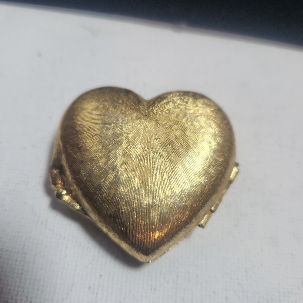 Vintage Givenchy Gold Tone Heart Purfume Trinket box Textured Sunburst Finish